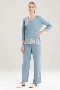 Luxe Shangri-La TENCEL™ Long Sleeve PJ 42 Luxe Shangri-La TENCEL™ Long Sleeve PJ -Natori Sales Shop Luxe Shangri La Long Sleeve PJ Heather Stone Blue by Natori 40245.1641418432