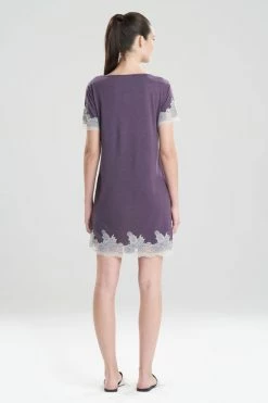 Luxe Shangri-La TENCEL™ Short Sleeve Sleepshirt -Natori Sales Shop Luxe Shangri La Short Sleeve Sleepshirt Heather Dark Plum by Natori 2 23932.1641421224