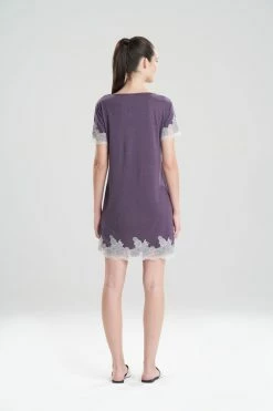 Luxe Shangri-La TENCEL™ Short Sleeve Sleepshirt -Natori Sales Shop Luxe Shangri La Short Sleeve Sleepshirt Heather Dark Plum by Natori 2 61330.1641421223