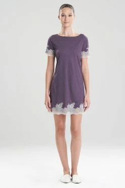 Luxe Shangri-La TENCEL™ Short Sleeve Sleepshirt -Natori Sales Shop Luxe Shangri La Short Sleeve Sleepshirt Heather Dark Plum by Natori 29362.1641421221