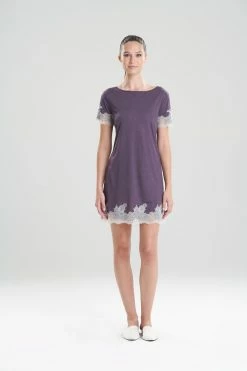 Luxe Shangri-La TENCEL™ Short Sleeve Sleepshirt -Natori Sales Shop Luxe Shangri La Short Sleeve Sleepshirt Heather Dark Plum by Natori 71445.1641421219
