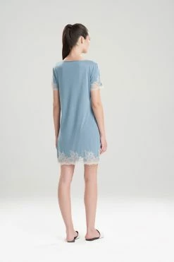 Luxe Shangri-La TENCEL™ Short Sleeve Sleepshirt -Natori Sales Shop Luxe Shangri La Short Sleeve Sleepshirt Heather Stone Blue by Natori 2 69992.1641421215