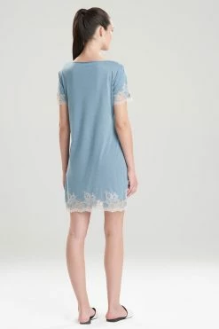 Luxe Shangri-La TENCEL™ Short Sleeve Sleepshirt -Natori Sales Shop Luxe Shangri La Short Sleeve Sleepshirt Heather Stone Blue by Natori 2 97660.1641421217