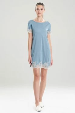Luxe Shangri-La TENCEL™ Short Sleeve Sleepshirt -Natori Sales Shop Luxe Shangri La Short Sleeve Sleepshirt Heather Stone Blue by Natori 31076.1641421213