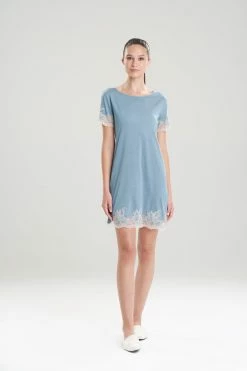 Luxe Shangri-La TENCEL™ Short Sleeve Sleepshirt -Natori Sales Shop Luxe Shangri La Short Sleeve Sleepshirt Heather Stone Blue by Natori 93570.1641421212