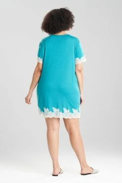 Luxe Shangri-La TENCEL™ Short Sleeve Sleepshirt -Natori Sales Shop Luxe Shangri La Short Sleeve Sleepshirt Heather Vivid Teal by Natori 2 62501.1659043794