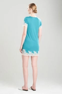 Luxe Shangri-La TENCEL™ Short Sleeve Sleepshirt -Natori Sales Shop Luxe Shangri La Short Sleeve Sleepshirt Vivid Teal by Natori 2 72235.1659042420