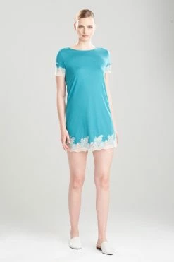 Luxe Shangri-La TENCEL™ Short Sleeve Sleepshirt -Natori Sales Shop Luxe Shangri La Short Sleeve Sleepshirt Vivid Teal by Natori 14468.1659042416