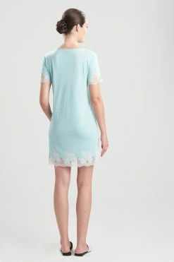 Luxe Shangri-La TENCEL™ Short Sleeve Sleepshirt -Natori Sales Shop Luxe Shangri La Short Sleeve Sleepshirt Wave Blue by Natori 2 41277.1643223570