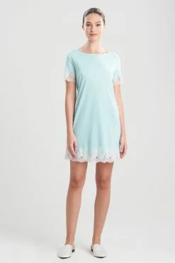 Luxe Shangri-La TENCEL™ Short Sleeve Sleepshirt -Natori Sales Shop Luxe Shangri La Short Sleeve Sleepshirt Wave Blue by Natori 16743.1643223567