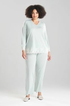 Luxe Shangri-La TENCEL™ Long Sleeve PJ 54 Luxe Shangri-La TENCEL™ Long Sleeve PJ -Natori Sales Shop Luxe Shangri La Tencel Long Sleeve PJ Heather Sage Green by Natori 3 84141.1664471791