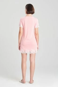 Luxe Shangri-La TENCEL™ Short Sleeve Sleepshirt -Natori Sales Shop Luxe Shangri La Tencel Short Sleeve Sleepshirt Bright Heather Coral by Natori 2 01723.1674146018