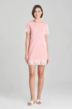 Luxe Shangri-La TENCEL™ Short Sleeve Sleepshirt -Natori Sales Shop Luxe Shangri La Tencel Short Sleeve Sleepshirt Bright Heather Coral by Natori 26166.1674145406