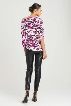 Lynx TENCEL™ Jersey Asymmetrical Ruched Top -Natori Sales Shop Lynx Tencel Jersey Asymmetrical Ruched Top Magenta by Natori 2 03562.1654025498