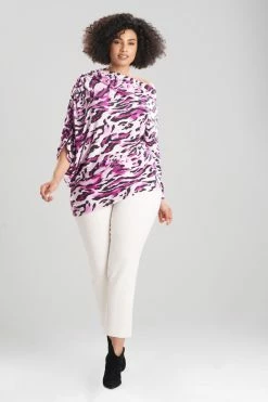 Lynx TENCEL™ Jersey Asymmetrical Ruched Top -Natori Sales Shop Lynx Tencel Jersey Asymmetrical Ruched Top Magenta by Natori 3 59966.1654025499