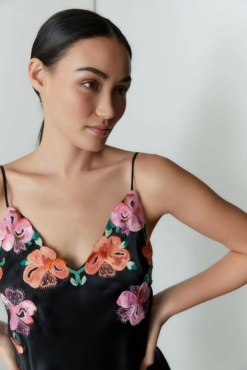 Peony Blossoms Embroidered Silk Chemise 5 Peony Blossoms Embroidered Silk Chemise - Image 5