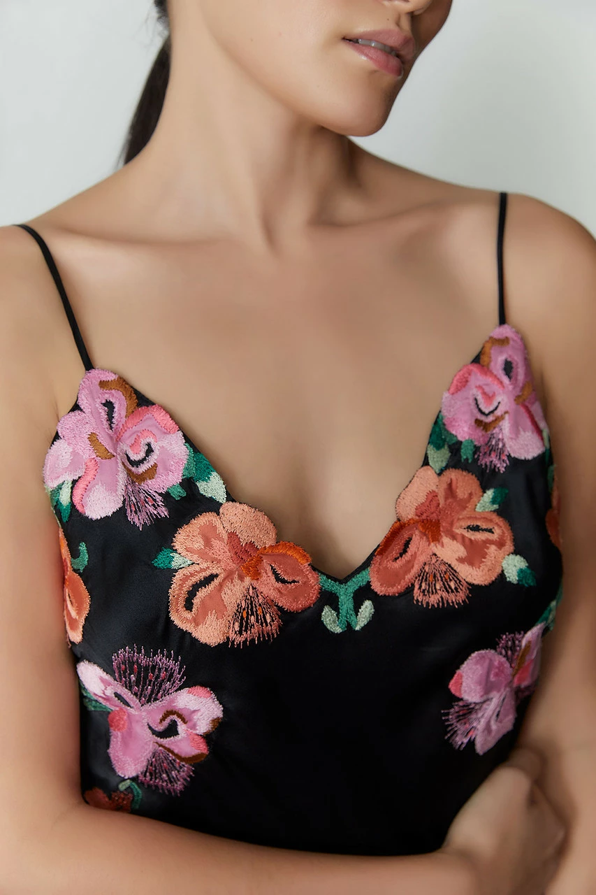 Peony Blossoms Embroidered Silk Chemise 6 Peony Blossoms Embroidered Silk Chemise - Image 6