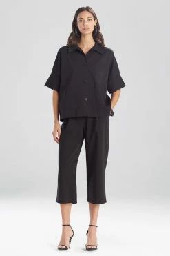 Stretch Cotton Blend Crop Jacket -Natori Sales Shop M89126 BLK 1 34341.1636063462