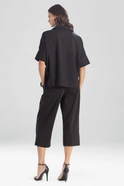 Stretch Cotton Blend Crop Jacket -Natori Sales Shop M89126 BLK 2 45272.1615565575