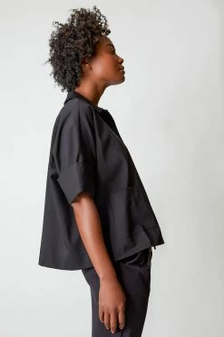 Stretch Cotton Blend Crop Jacket -Natori Sales Shop M89126 BLK 4 33551.1615565579