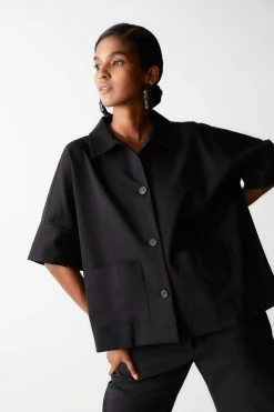 Stretch Cotton Blend Crop Jacket -Natori Sales Shop M89126 BLK 5 38833.1617057272
