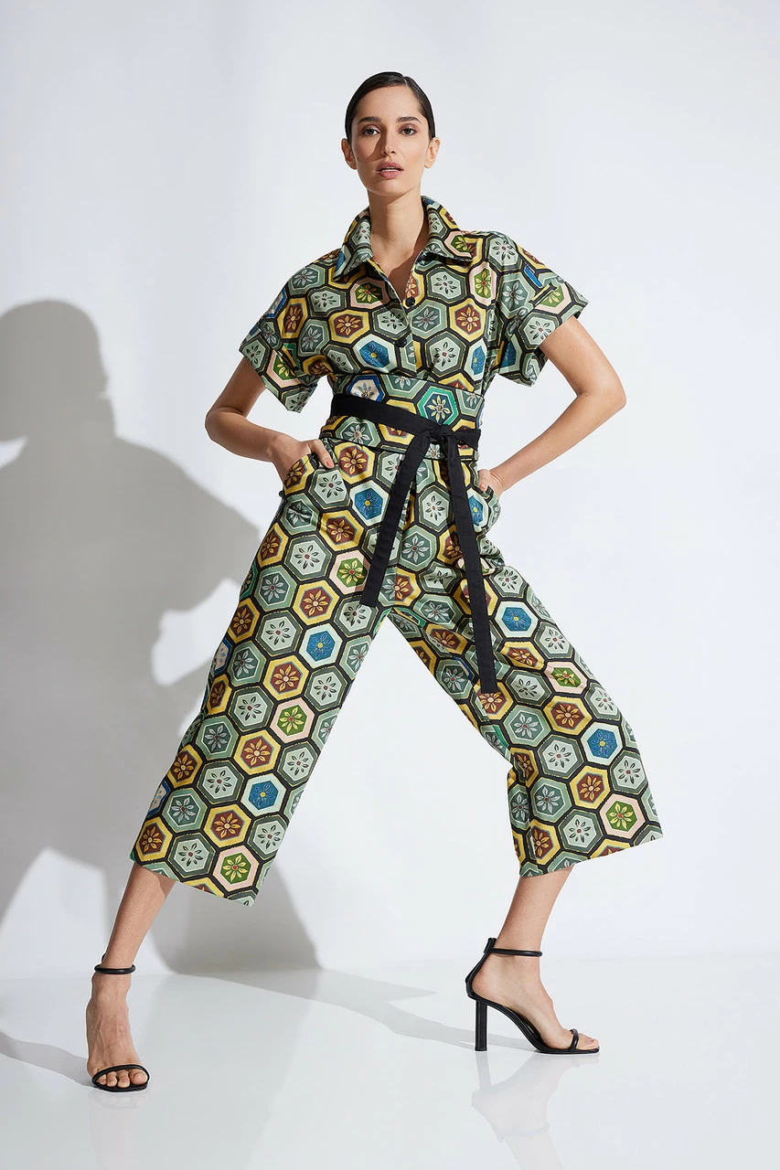 Mitsu Printed Cotton Sateen Crop Jumpsuit 5 Mitsu Printed Cotton Sateen Crop Jumpsuit - Image 5