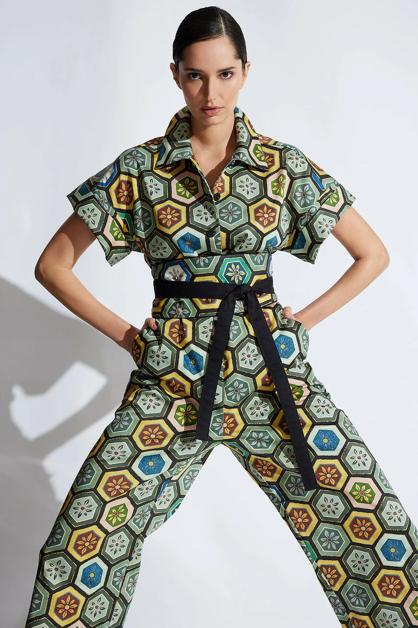 Mitsu Printed Cotton Sateen Crop Jumpsuit 3 Mitsu Printed Cotton Sateen Crop Jumpsuit - Image 3