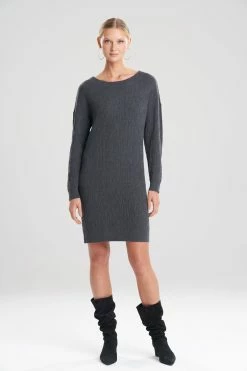 Mandalay Sweater Knit Dress -Natori Sales Shop Mandalay Sweater Knit Funnel Neck Dress Graphite by Natori 33676.1640826553