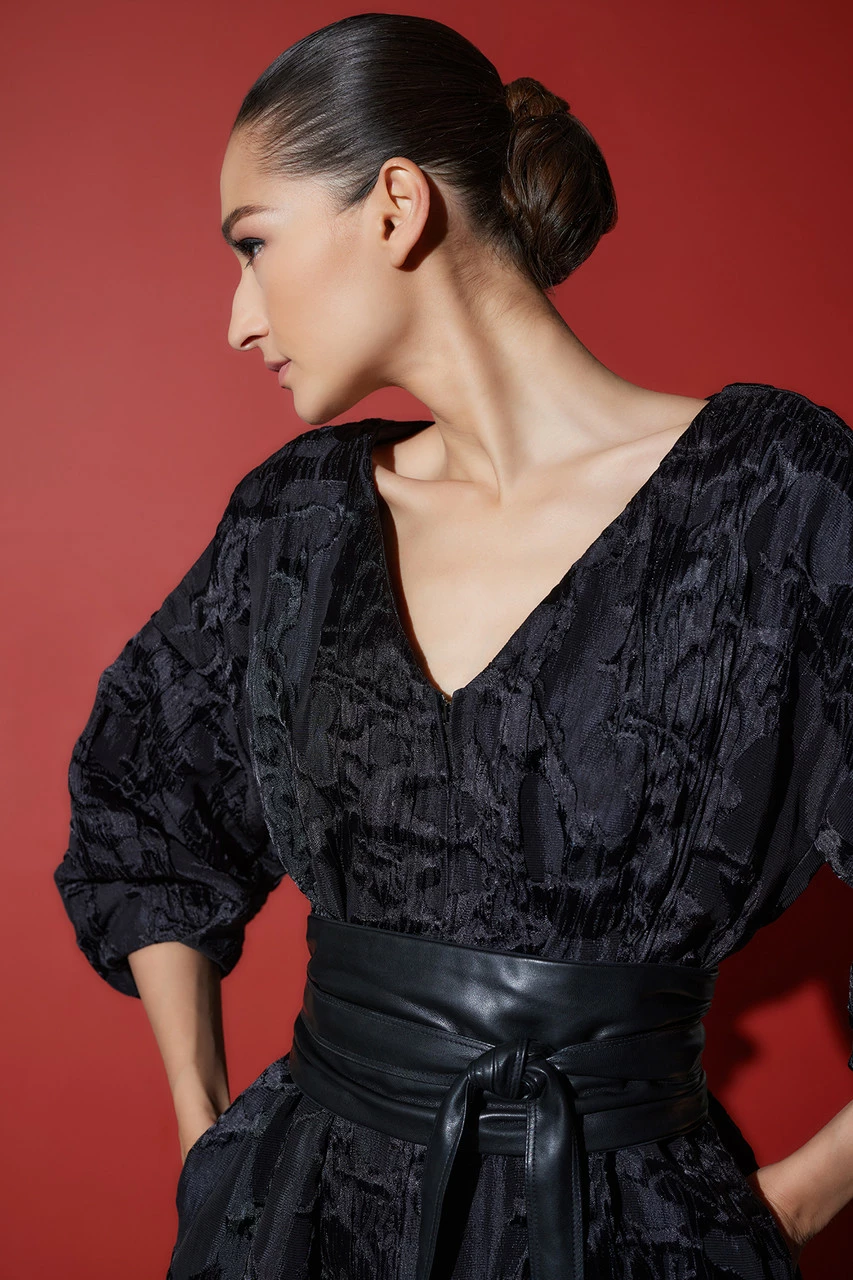 Matelassé Front Zip Belted Dress 4 Matelassé Front Zip Belted Dress - Image 4