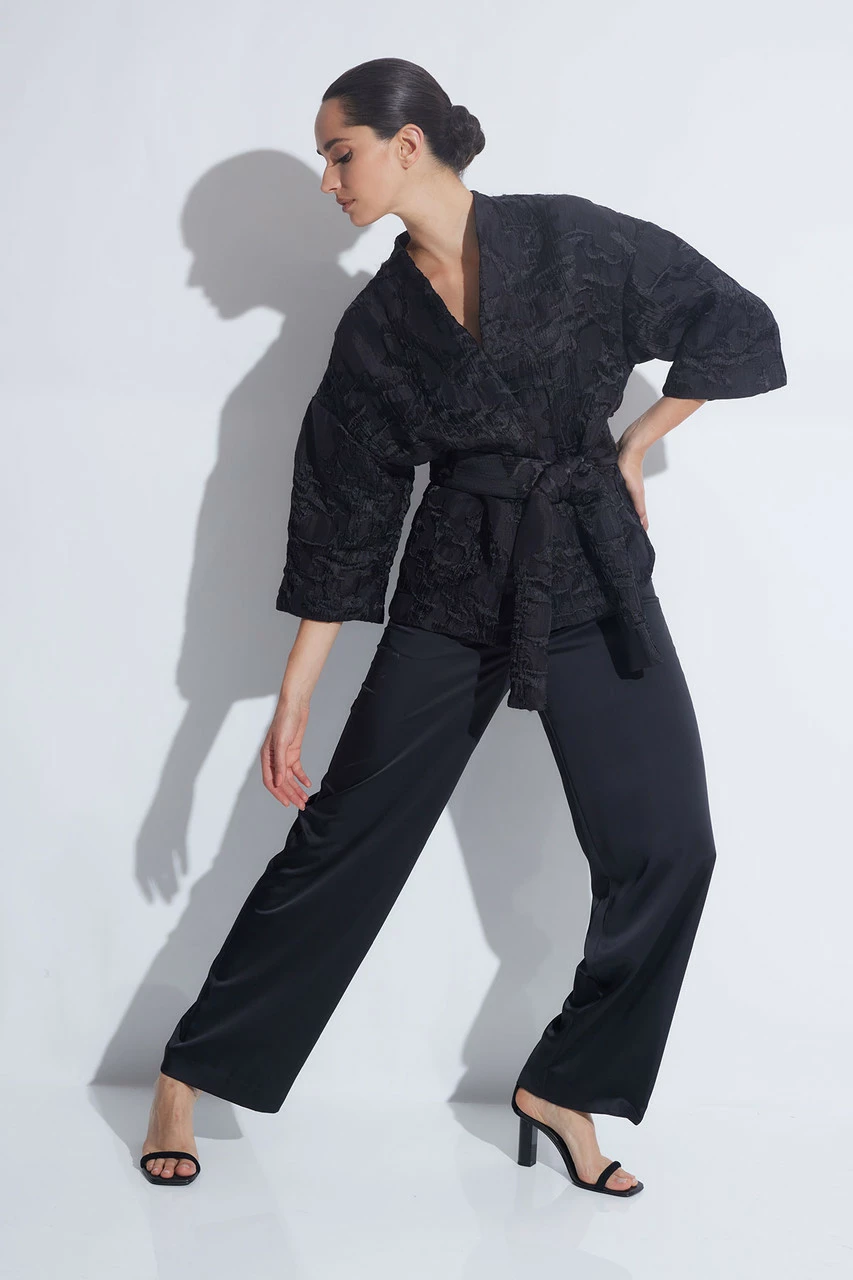 Matelassé Short Kimono Belted Topper 4 Matelassé Short Kimono Belted Topper - Image 4