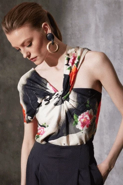 Mayumi Cotton Silk Asymmetrical Top 7 Mayumi Cotton Silk Asymmetrical Top -Natori Sales Shop Mayumi Cotton Silk Asymmetrical Top Black Multi by Natori 2 24832.1686688379