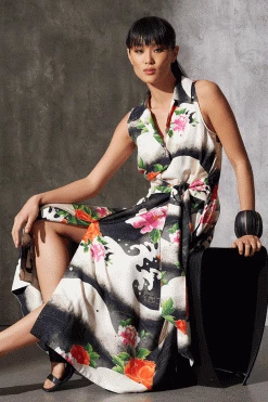 Mayumi Cotton Silk Belted Halter Shirtdress 7 Mayumi Cotton Silk Belted Halter Shirtdress -Natori Sales Shop Mayumi Cotton Silk Belted Halter Shirtdress Black Multi by Natori 3 86108.1686688584