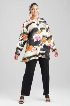 Mayumi Cotton Silk Oversized Half Placket Shirt -Natori Sales Shop Mayumi Cotton Silk Oversized Half Placket Shirt Black Multi by Natori 2 00403.1684158238