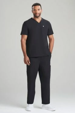Men's 3-Pocket V-Neck Scrub Top -Natori Sales Shop Mens 3 Pocket Scrub Top Black by N Natori 37038.1648673551