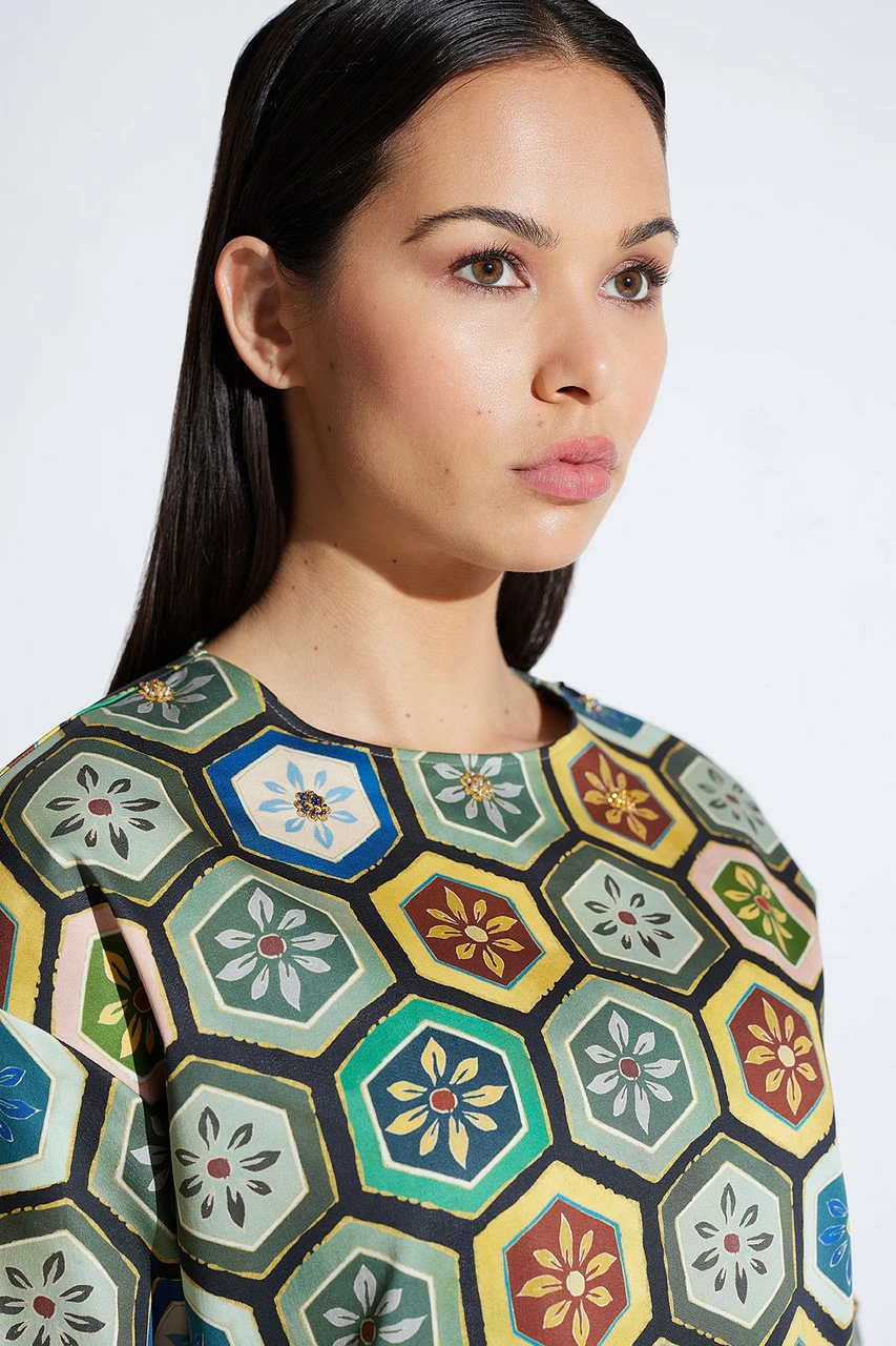 Mitsu Printed Cotton Sateen Beaded T-Shirt Dress 5 Mitsu Printed Cotton Sateen Beaded T-Shirt Dress - Image 5