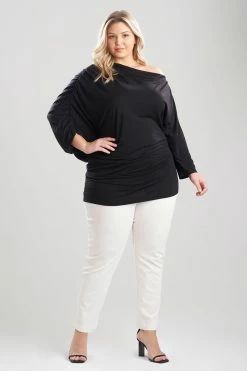 TENCEL™ Jersey Asymmetrical Ruched Top -Natori Sales Shop N85137 black 1672 42193.1654085917