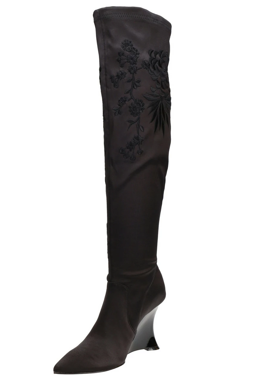Natsu Satin Embroidered Dragon Stretch Over The Knee Boot 1 Natsu Satin Embroidered Dragon Stretch Over The Knee Boot