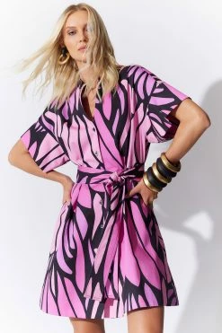 Nagashi Cotton Chino Belted Shirtdress -Natori Sales Shop Nagashi Cotton Chino Belted Shirtdress Fuchsia by Natori 68082.1674750770