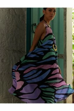 Nagashi Obi Silk Dress -Natori Sales Shop Nagashi Obi Silk Dress Black Multi by Natori 18395.1678906402