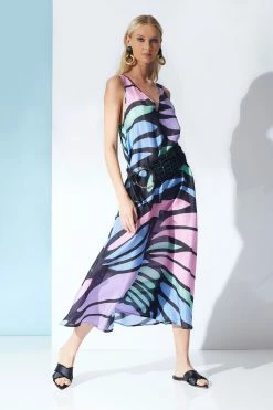 Nagashi Obi Silk Dress -Natori Sales Shop Nagashi Obi Silk Dress Black Multi by Natori 86917.1678910237