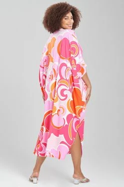 Nami Zip Caftan -Natori Sales Shop Nami Zip Caftan Pink White by Natori 4 84864.1675197582