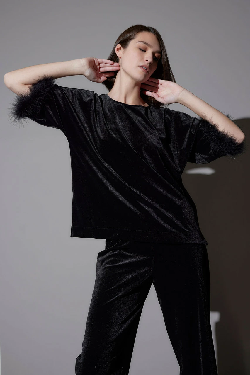 Natalie Feather Trim Pullover PJ 5 Natalie Feather Trim Pullover PJ - Image 5