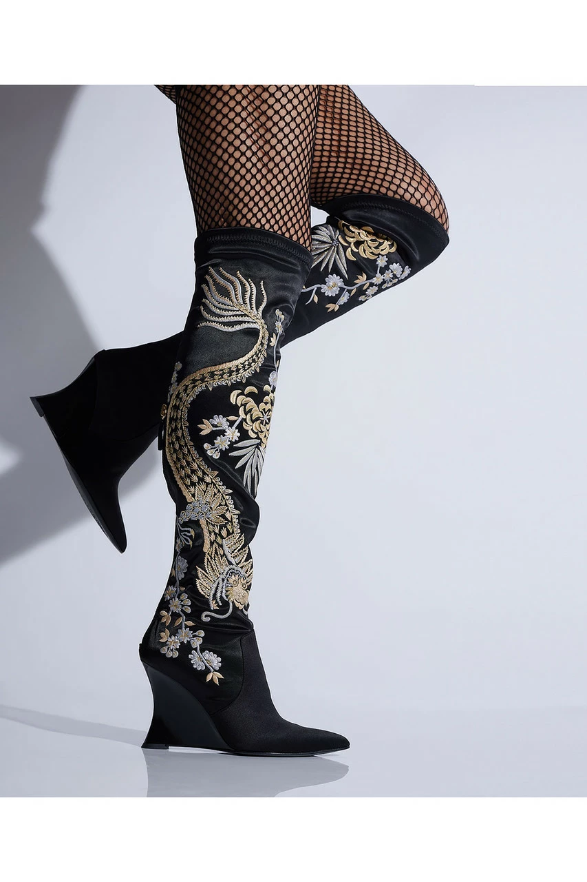 Natsu Satin Embroidered Dragon Stretch Over The Knee Boot 8 Natsu Satin Embroidered Dragon Stretch Over The Knee Boot - Image 8