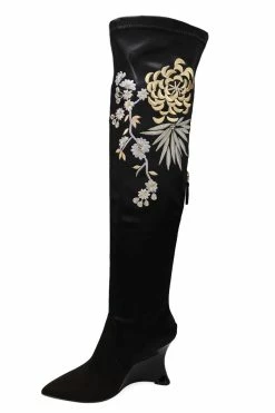 Natsu Satin Embroidered Dragon Stretch Over The Knee Boot 14 Natsu Satin Embroidered Dragon Stretch Over The Knee Boot -Natori Sales Shop Natsu Satin Embroidered Dragon Stretch Over the Knee Boot Black Metallic by Natori 59521.1675109432