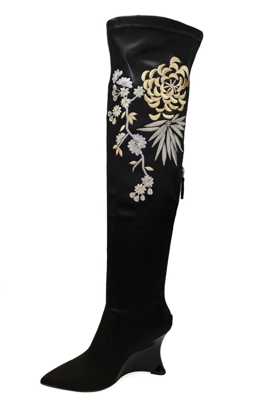 Natsu Satin Embroidered Dragon Stretch Over The Knee Boot 7 Natsu Satin Embroidered Dragon Stretch Over The Knee Boot - Image 7