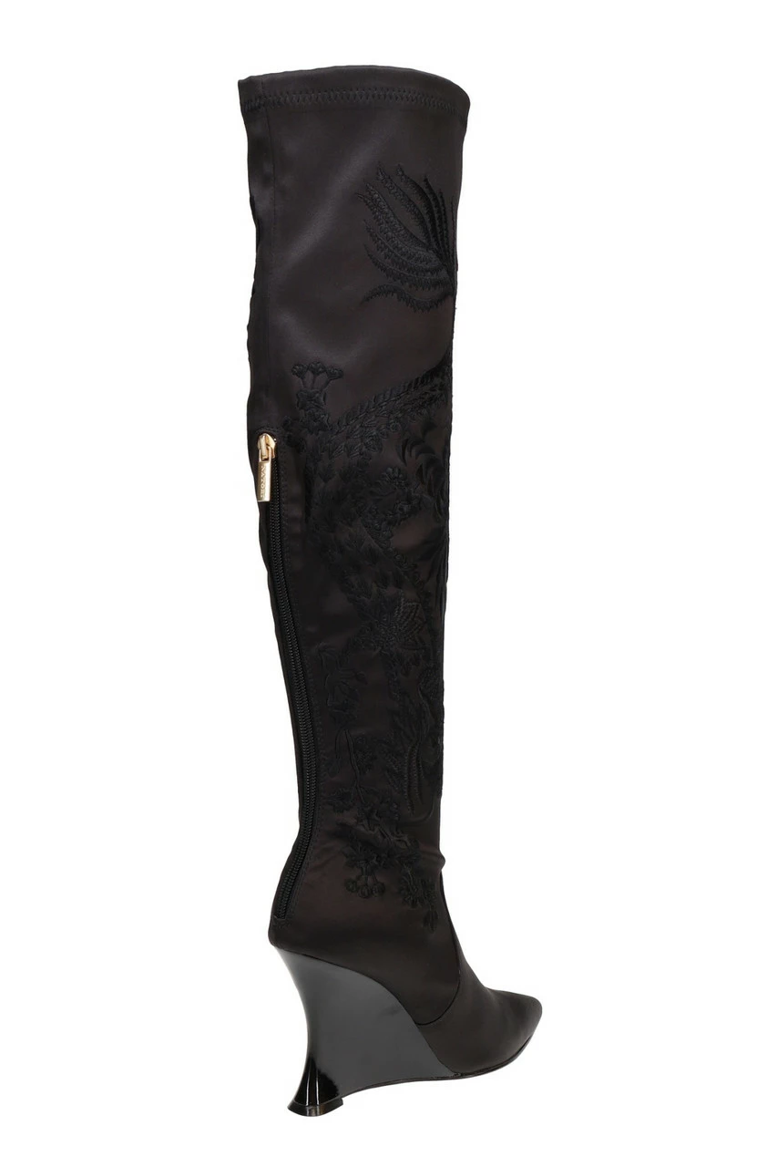 Natsu Satin Embroidered Dragon Stretch Over The Knee Boot 2 Natsu Satin Embroidered Dragon Stretch Over The Knee Boot - Image 2