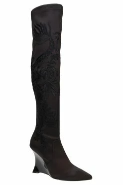 Natsu Satin Embroidered Dragon Stretch Over The Knee Boot 10 Natsu Satin Embroidered Dragon Stretch Over The Knee Boot -Natori Sales Shop Natsu Satin Embroidered Dragon Stretch Over the Knee Boot Black by Natori 3 63625.1677175069