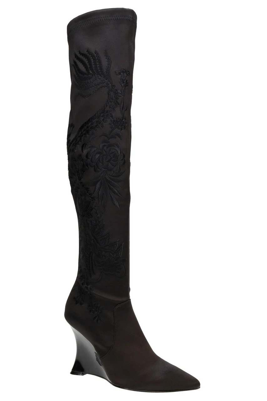 Natsu Satin Embroidered Dragon Stretch Over The Knee Boot 3 Natsu Satin Embroidered Dragon Stretch Over The Knee Boot - Image 3