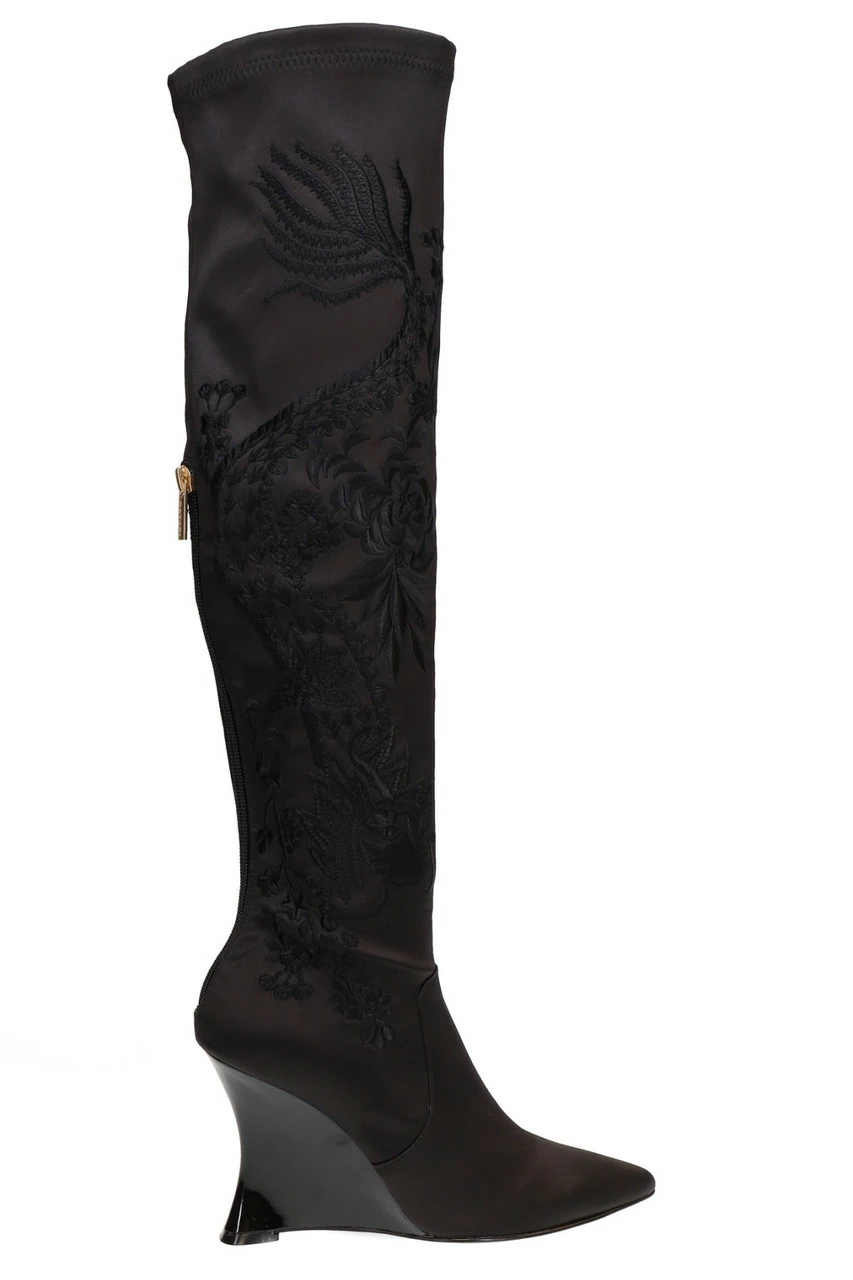 Natsu Satin Embroidered Dragon Stretch Over The Knee Boot 4 Natsu Satin Embroidered Dragon Stretch Over The Knee Boot - Image 4