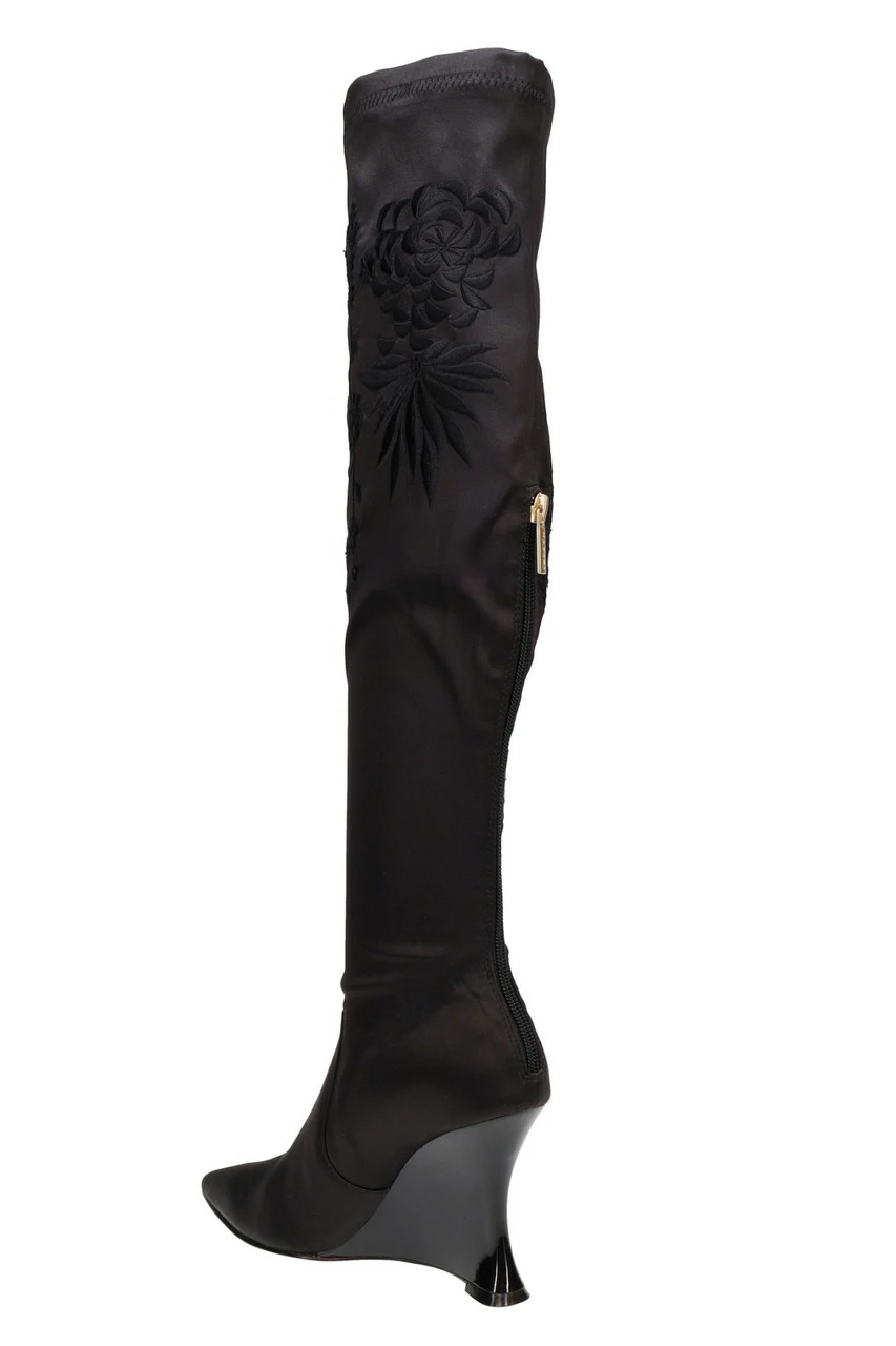 Natsu Satin Embroidered Dragon Stretch Over The Knee Boot 5 Natsu Satin Embroidered Dragon Stretch Over The Knee Boot - Image 5